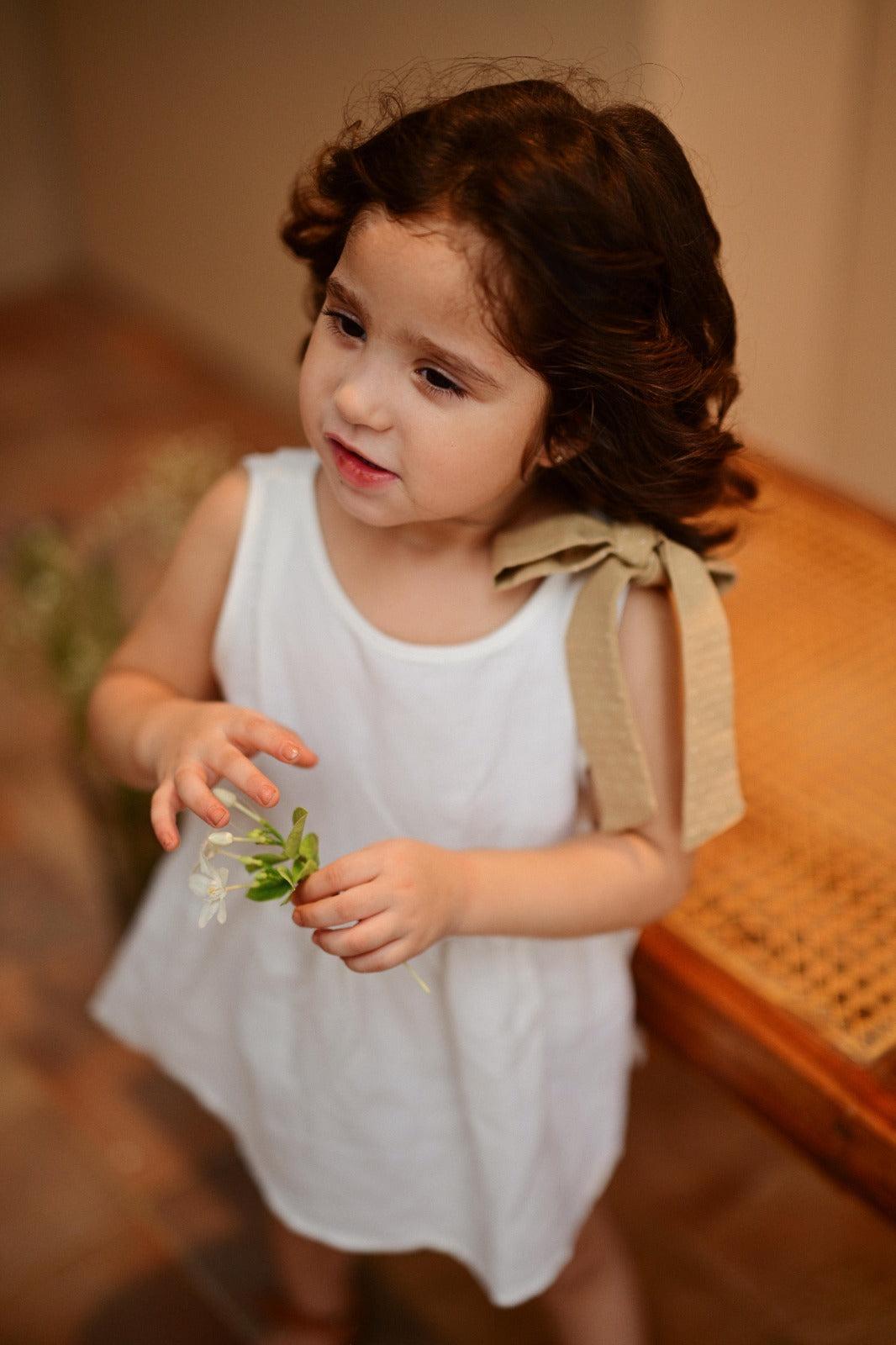 White Linen Top with Bow