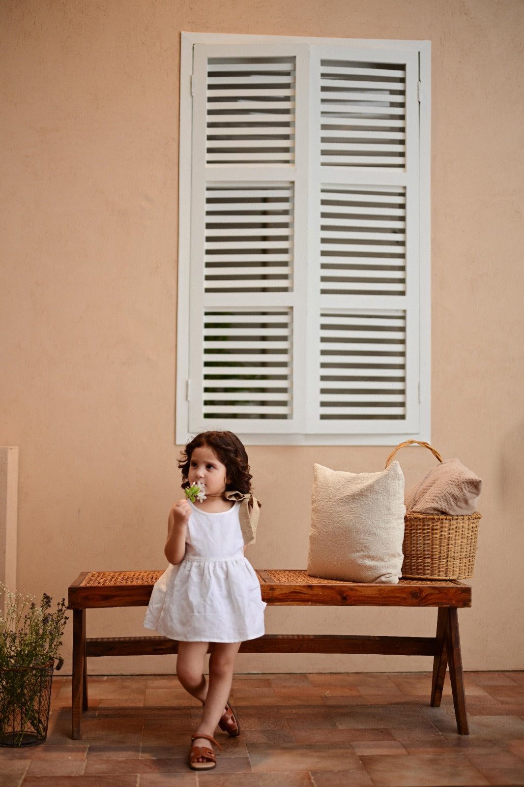 White Linen Top with Bow
